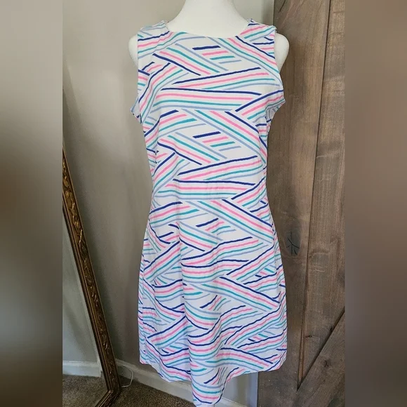 MAHI GOLD Ryder Dress in Chatham Cloth: Chart Your Course in Peony Pink. Size M - Picture 6 of 10